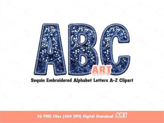 Navy Sequin Letters PNG, Faux Embroidered Navy Blue Glitter Sequins PNG Alphabet Set Clipart, Custom Team name Mascot colors Digital Download