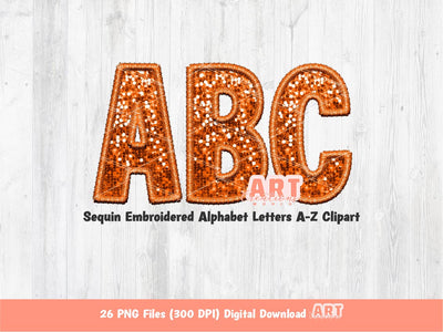 Orange Sequin Letters PNG, Faux Embroidered Glitter Sequins PNG Alphabet Set Clipart, Custom Team name Mascot colors Digital Download