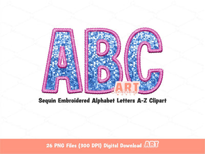 Pink Blue Sequin Letters PNG, Faux Embroidered Glitter Sequins PNG Alphabet Set Clipart, Boy Or Girl He Or She alpha A-Z Digital Download