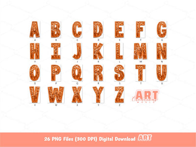 Orange Sequin Letters PNG, Faux Embroidered Glitter Sequins PNG Alphabet Set Clipart, Custom Team name Mascot colors Digital Download