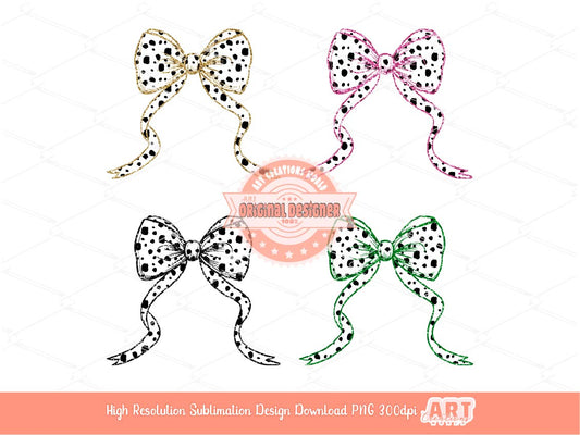 Glitter Coquette Dalmatian Bow PNG Bundle, Gold Pink Green Black sequin Bow Clipart Graphic, Cute Animal print bow for Sublimation & Dtf