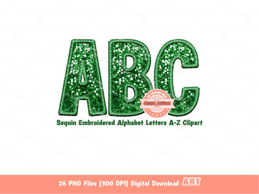 Green Sequin Letters PNG, Faux Embroidery Glitter Sequins PNG Alphabet Set Clipart, Custom Team name Mascot colors Digital Download