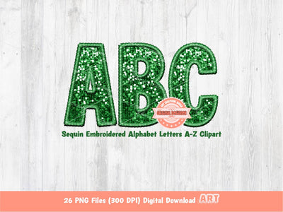 Green Sequin Letters PNG, Faux Embroidery Glitter Sequins PNG Alphabet Set Clipart, Custom Team name Mascot colors Digital Download