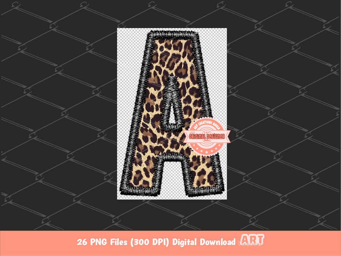 Faux Embroidery Leopard Letters PNG, Wild Safari Alphabet Set Clipart, Custom Letters Color Digital Download