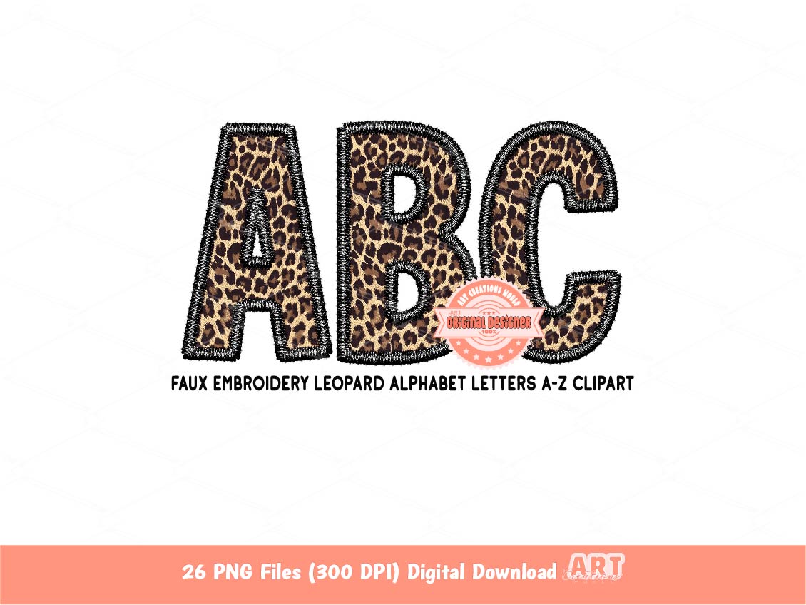 Faux Embroidery Leopard Letters PNG, Wild Safari Alphabet Set Clipart, Custom Letters Color Digital Download