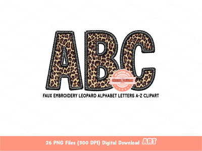 Faux Embroidery Leopard Letters PNG, Wild Safari Alphabet Set Clipart, Custom Letters Color Digital Download