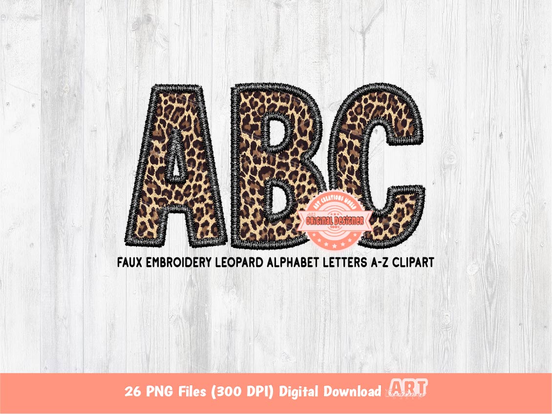 Faux Embroidery Leopard Letters PNG, Wild Safari Alphabet Set Clipart, Custom Letters Color Digital Download