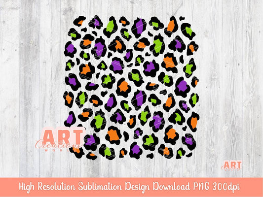 Leopard Halloween PNG Background, Happy Halloween 2024 Cheetah Print Sublimation, orange purple and green colors clipart Custom Howdy design