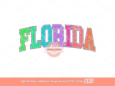 Distressed Florida Neon Colors PNG, Trendy Colorful Arched Grunge Varsity Text Png Sublimation T shirt Design Digital Download