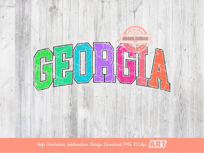 Distressed Georgia Neon Colors PNG, Trendy Colorful Arched Grunge Varsity Text Png Sublimation T shirt Design Digital Download