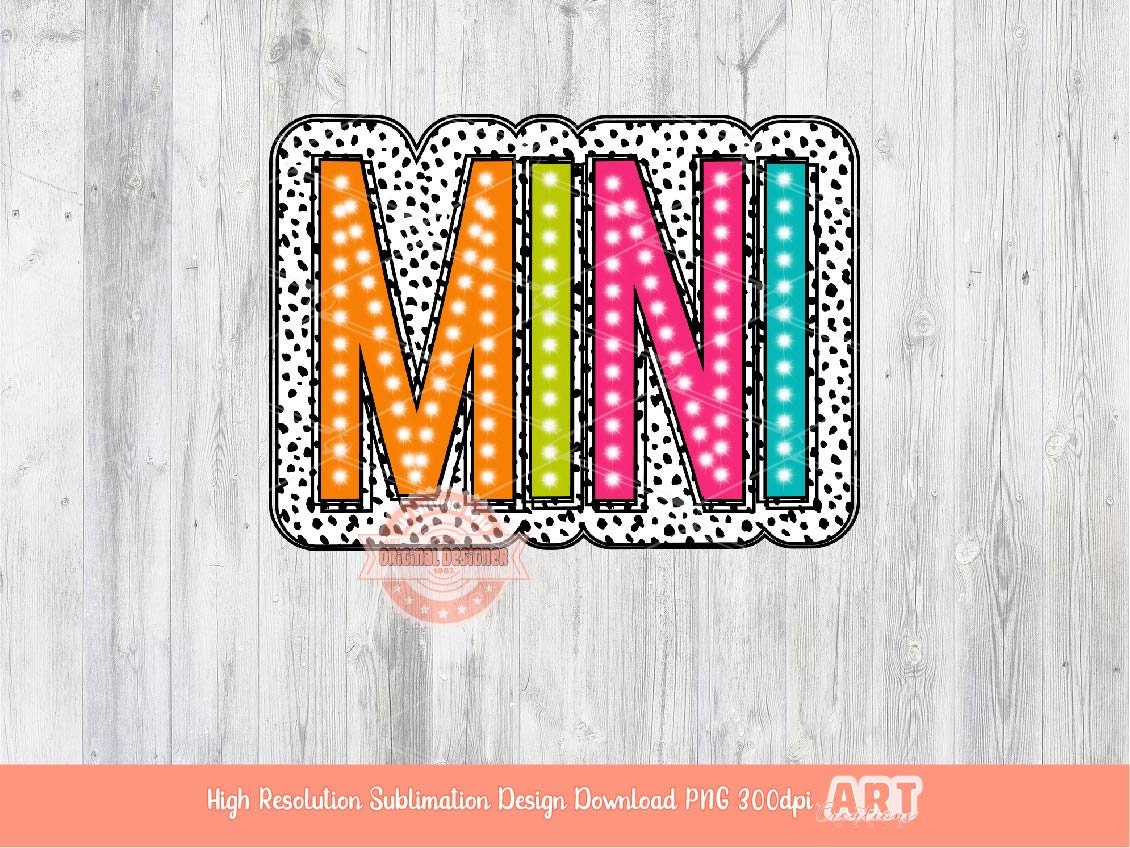 Mini Bright Doodle Dalmatian Dots letters PNG, Trendy Colorful Layered black Spots Little sister Sublimation Shirt Design Digital Download