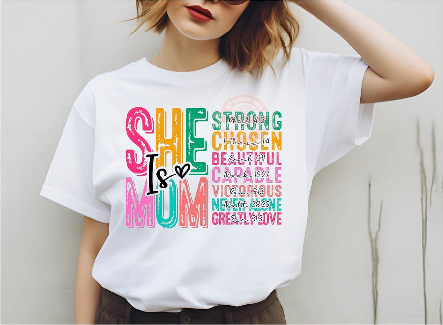 She is Mom PNG, Strong beautiful Bright Colorful Distressed Mama PNG Sublimation & DTF, Retro Mother's Day Shirt Design Digital Download
