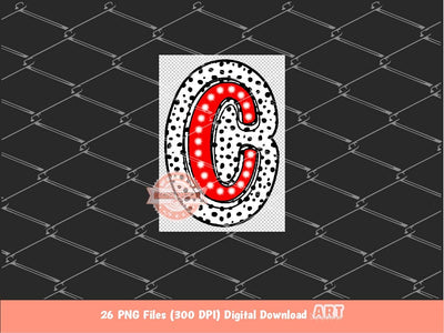Red Dalmatian Letters PNG, Hand Drawn Bright Red Doodle Alpha A-Z Set Clipart Marquee Dots Alphabet for Sublimation and DTF Digital Download
