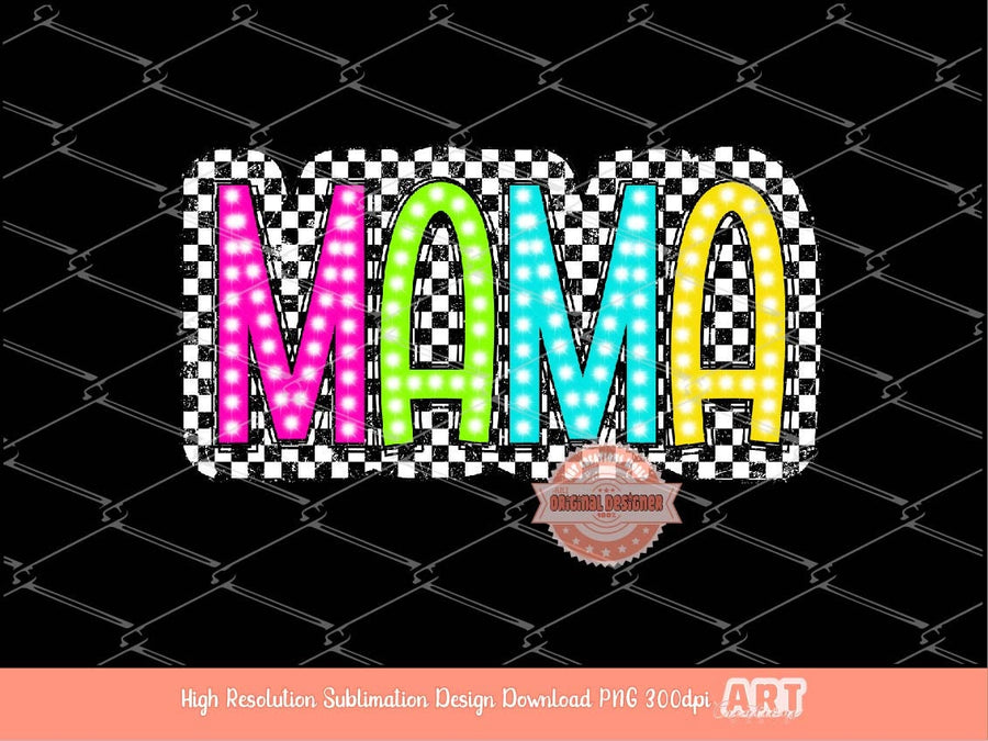 Mama Bright Distressed Checkered PNG, Trendy Colorful doodle letters Mom life, mother's days Sublimation Shirt Design Digital Download