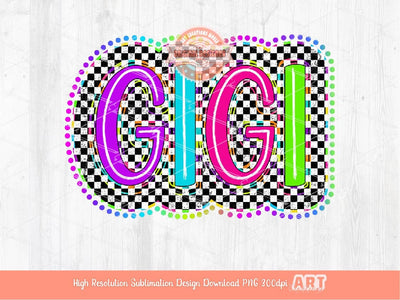 Mama Mini Bright Distressed Checkered Doodle PNG Bundle, Matching Neon Retro Colorful Nana Gigi Mimi Sublimation Dtf Shirt Design Download