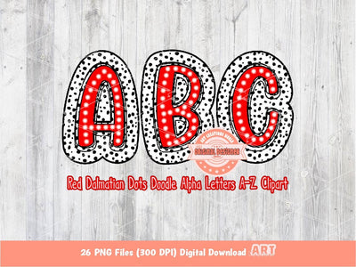 Red Dalmatian Letters PNG, Hand Drawn Bright Red Doodle Alpha A-Z Set Clipart Marquee Dots Alphabet for Sublimation and DTF Digital Download