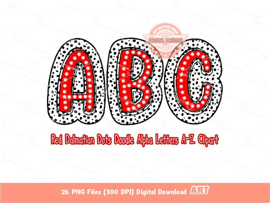 Red Dalmatian Letters PNG, Hand Drawn Bright Red Doodle Alpha A-Z Set Clipart Marquee Dots Alphabet for Sublimation and DTF Digital Download