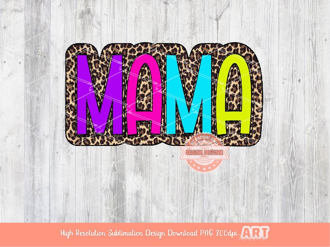 Mama PNG Bundle, 8 Png Files Mama Bright Checkered Leopard Sunflower Cow Print Colorful Mom Sublimation & Dtf Shirt Design, Digital Download