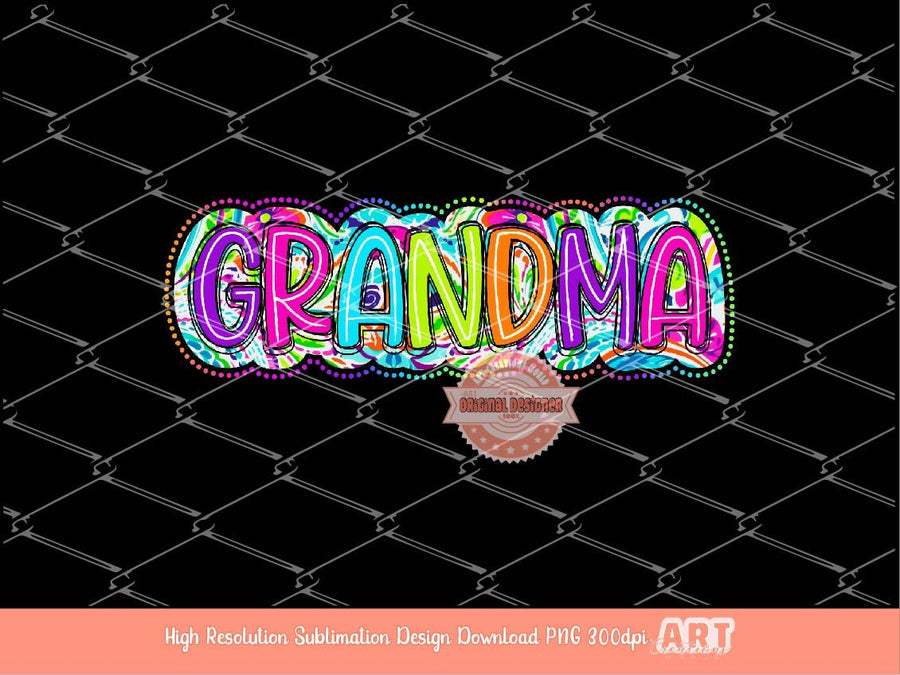 Grandma Bright Floral PNG, Grandma neon colorful Scribble doodle letters Png file, Mother's day mimi Sublimation & dtf Shirt Design Download