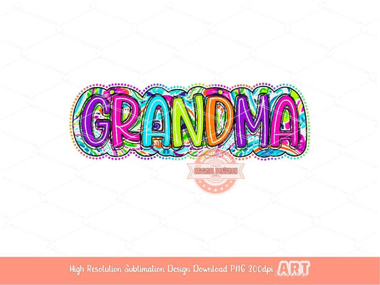 Grandma Bright Floral PNG, Grandma neon colorful Scribble doodle letters Png file, Mother's day mimi Sublimation & dtf Shirt Design Download