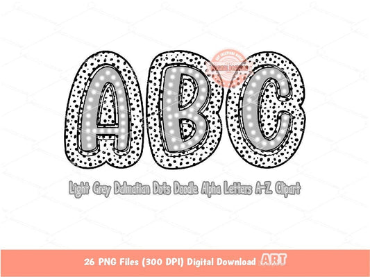 Light Grey Dalmatian Letters PNG, Hand Drawn Bright Blue Doodle Alpha A-Z Set Clipart Dots Alphabet for Sublimation & DTF Digital Download