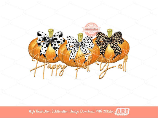 Happy Fall Y'all Wild Pumpkin PNG, Dalmatian, Cow Print, Leopard Bow Shirt Design, animal print Sublimation & dtf Design Digital Download