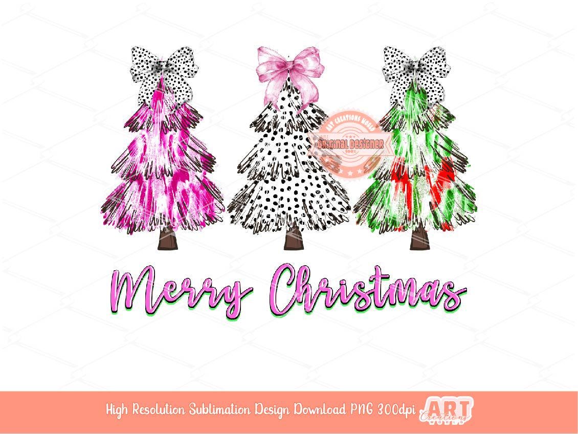 Coquette Merry Christmas PNG Hand Drawn bright Paint Brush Stroke Tree Dalmatian Bow Shirt Design Sublimation & Dtf file Digital Download