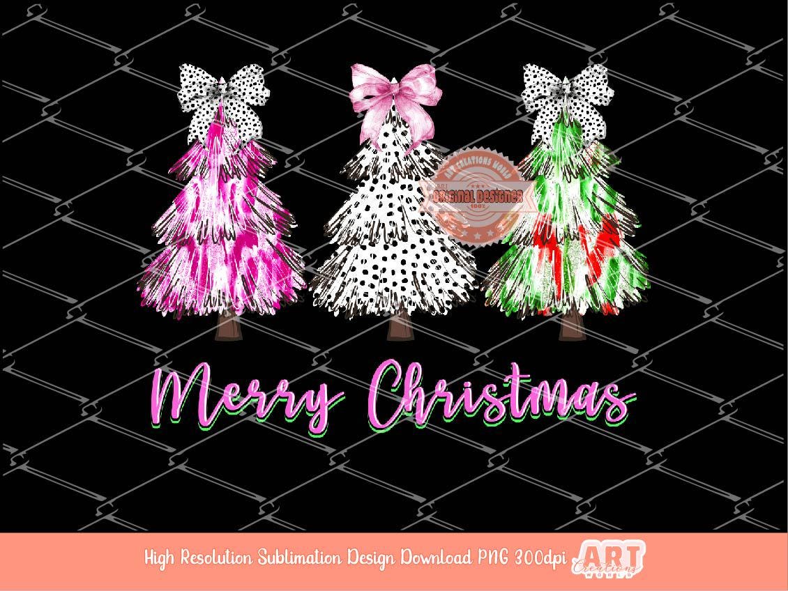 Coquette Merry Christmas PNG Hand Drawn bright Paint Brush Stroke Tree Dalmatian Bow Shirt Design Sublimation & Dtf file Digital Download