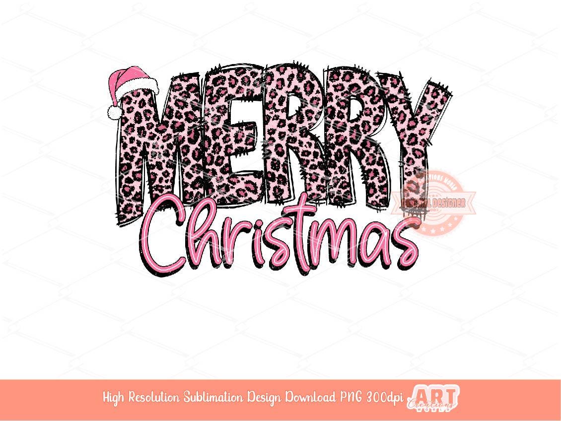 Merry Christmas Leopard PNG Distressed Pink Cheetah Print Western Christmas shirt design trendy PNG for Sublimation & DTF Digital download