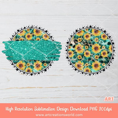 Turquoise Western Circle Background PNG Sublimation Design - 2 Sunflower and Turquoise Leopard Backgrounds