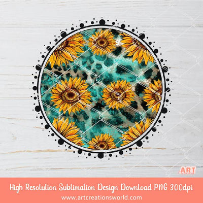 Western Circle Background PNG Sublimation Design - 2 Sunflower and Turquoise Backgrounds