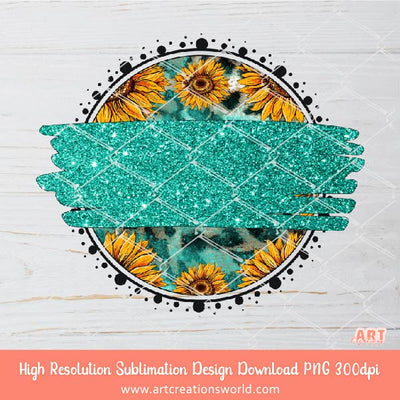 Western Circle Background PNG Sublimation Design - 2 Sunflower and Turquoise Backgrounds
