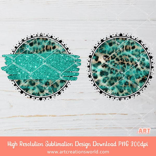 Turquoise Leopard Western Circle Background PNG Sublimation Design - 2 Leopard Western Backgrounds