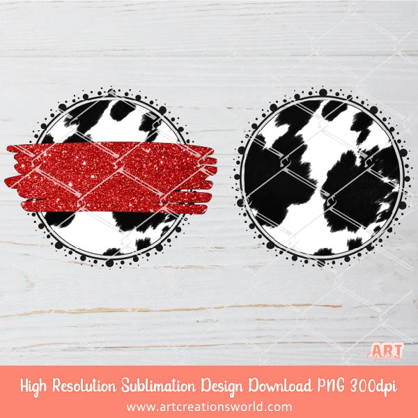 Cow Print Circle Background PNG Sublimation Design - 2 Cowhide Backgrounds