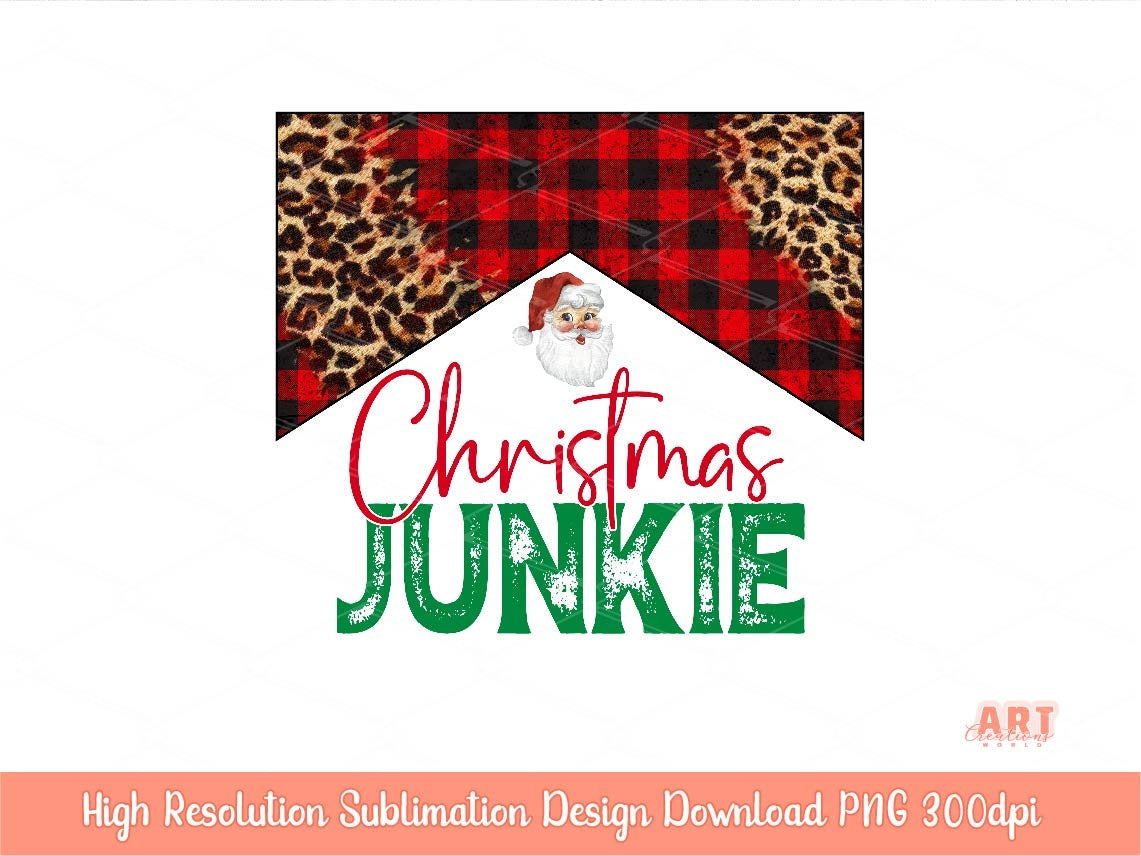 Christmas Junkie PNG for Sublimation | Christmas Sublimation Designs | Western Christmas Png Design | Leopard Buffalo Plaid Junkie PNG