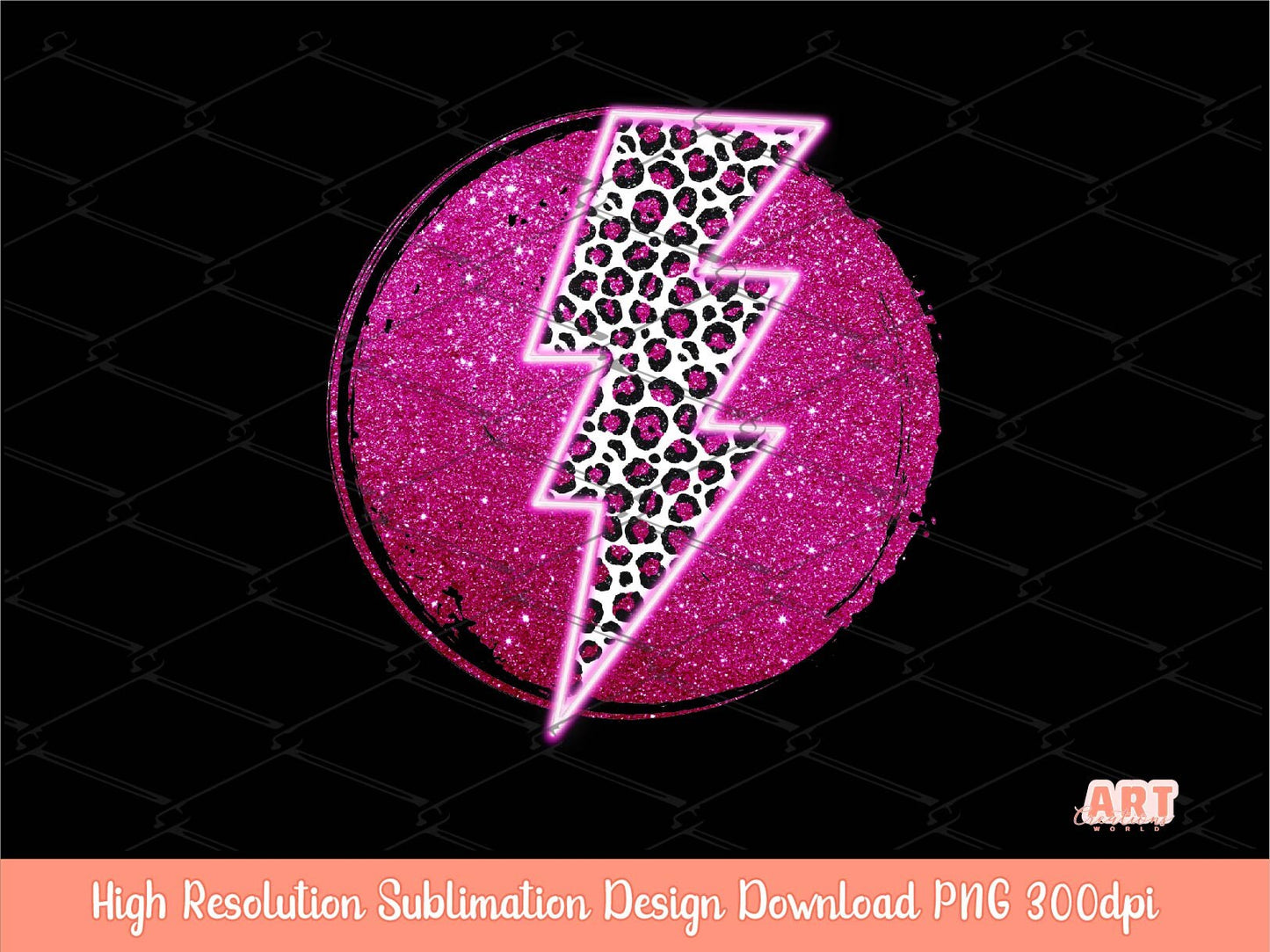 Pink Glitter Leopard Background Sublimation PNG | Pink Neon lightning Bolt October Background | We Wear pink Sublimation | Girly Pink PNG