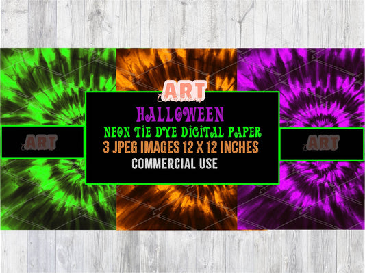 Neon Halloween Tie-Dye Digital Paper Pack | Green, Purple, Orange Tie Dye Backgrounds | Hand Drawing Tie Dye | Spooky designs Bundle