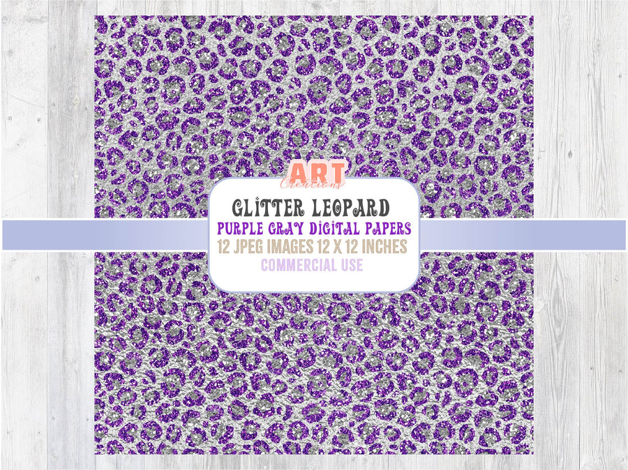 Purple Gray glitter leopard digital paper Pack | Fashion texture backgrounds | Scrapbooking Paper | Glitter leopard lavender | cheetah Print