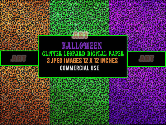 Halloween glitter leopard digital paper Pack  - Halloween texture backgrounds- Scrapbooking Paper - Spooky Background - Leopard Print