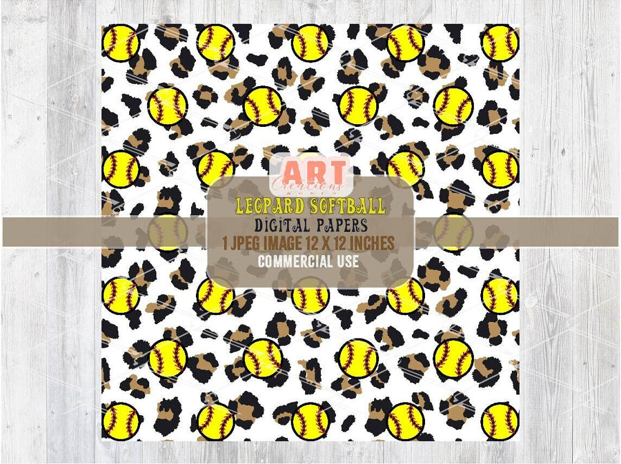 Leopard Softball Digital Paper | Cheetah Print Softball Texture design | Softball Sports Background | Sport Fabric Printing JPG