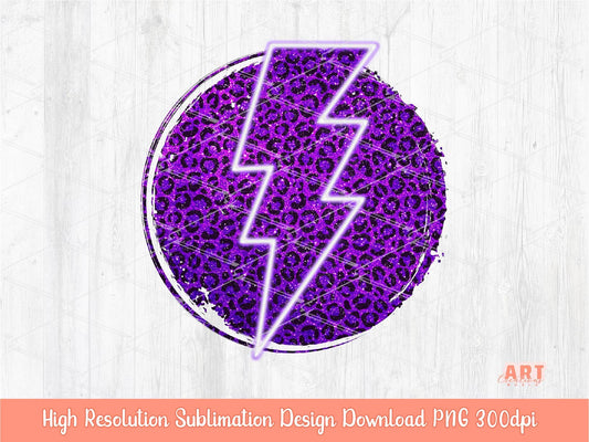 Glitter Purple Leopard Background Sublimation PNG | Neon Purple Lightning Bolt Background | Grunge Circle Purple Leopard Sublimation PNG