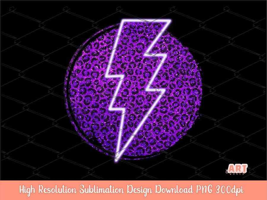 Glitter Purple Leopard Background Sublimation PNG | Neon Purple Lightning Bolt Background | Grunge Circle Purple Leopard Sublimation PNG