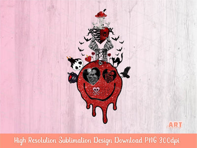 Funny Halloween Love PNG, Lovers Sublimation, Anti valentine PNG, Spooky goth Valentine, Retro Red pink drippy smiley skeleton meditation