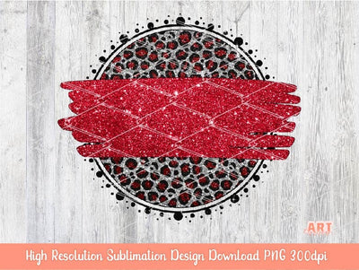 Red Glitter Leopard Circle Background PNG Sublimation Design - 2 Frames | Mascot Team Blank - School Spirit - Brush Stroke Custom Team Name