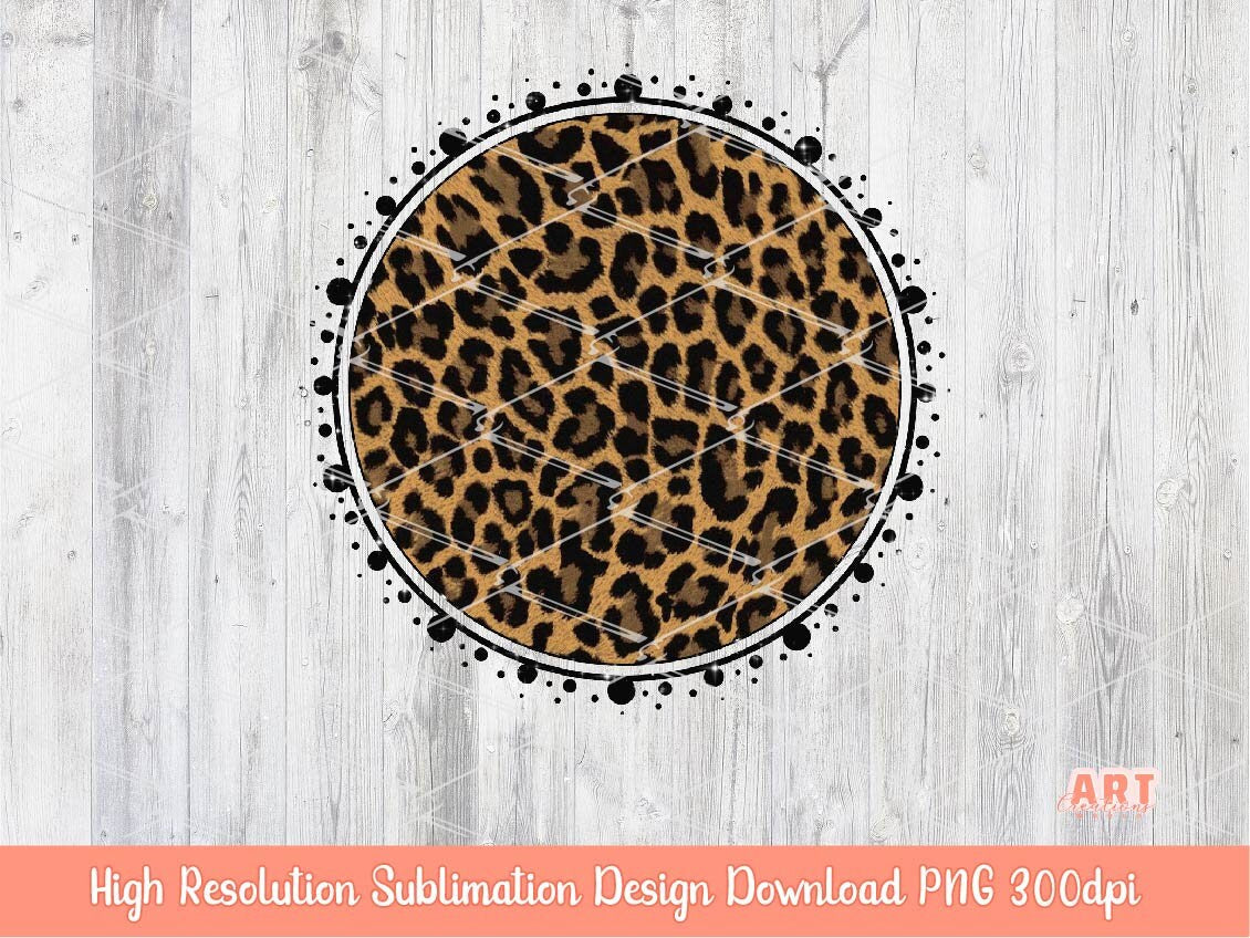 Classic Leopard Circle Background PNG Sublimation Design - 2 Frames| Cheetah Skin Print Mascot Team Blank - School Spirit Black Brush Stroke