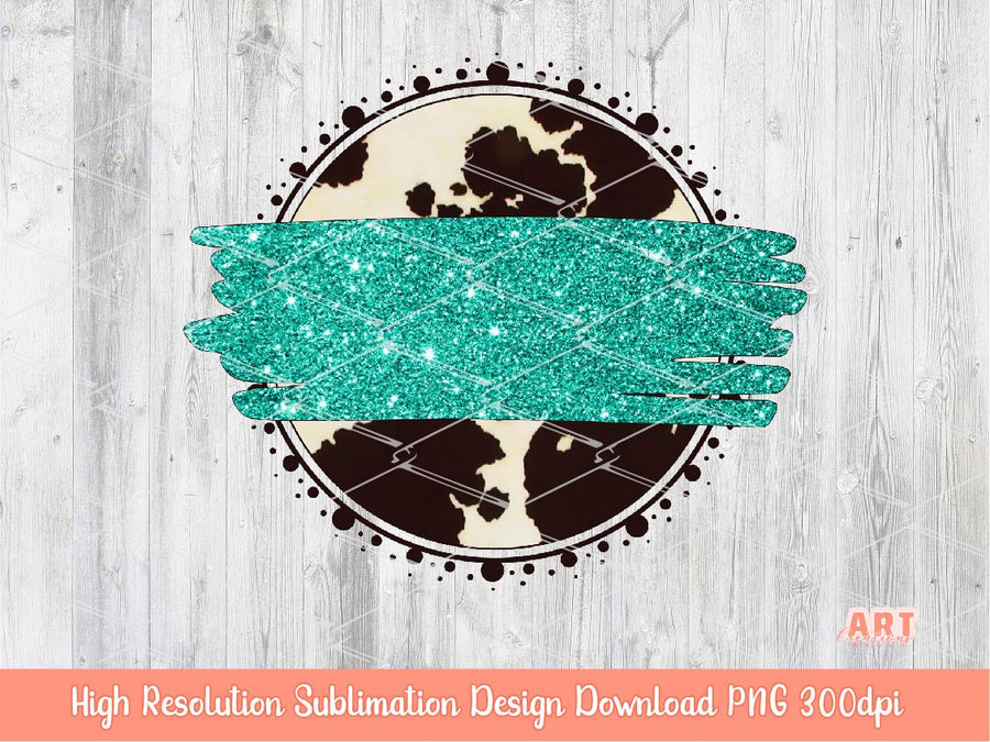Brown Cowhide Background PNG Sublimation Design - 2 Frames | Western Cow print Mascot Team Blank - School Spirit - Turquoise Brush Stroke