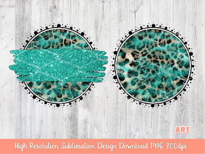 Leopard Turquoise Background PNG Sublimation Design - 2 Frames| Western cheetah print Mascot Team Blank -School Spirit -Glitter Brush Stroke