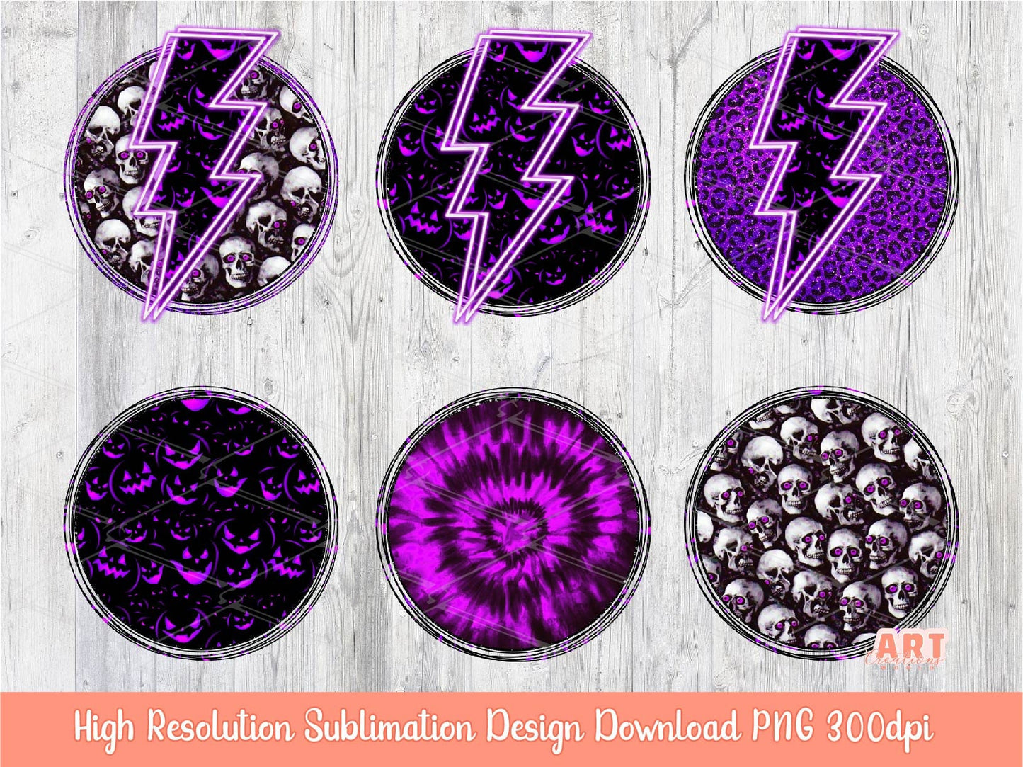 Halloween Purple Circle Background Sublimation PNG Bundle | Neon Lightning Bolt Tie-Dye Halloween Background| Halloween Purple Pumpkin Ghost