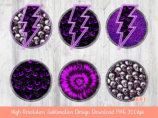 Halloween Purple Circle Background Sublimation PNG Bundle | Neon Lightning Bolt Tie-Dye Halloween Background| Halloween Purple Pumpkin Ghost