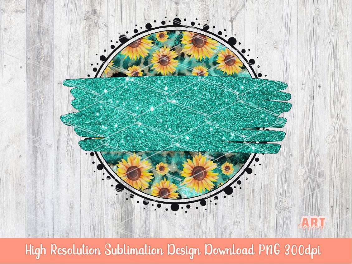 Western Sunflower Leopard Background PNG Sublimation Design - 2 Frames | Cheetah print Turquoise Glitter Brush Stroke Cowboy Cowgirl PNG